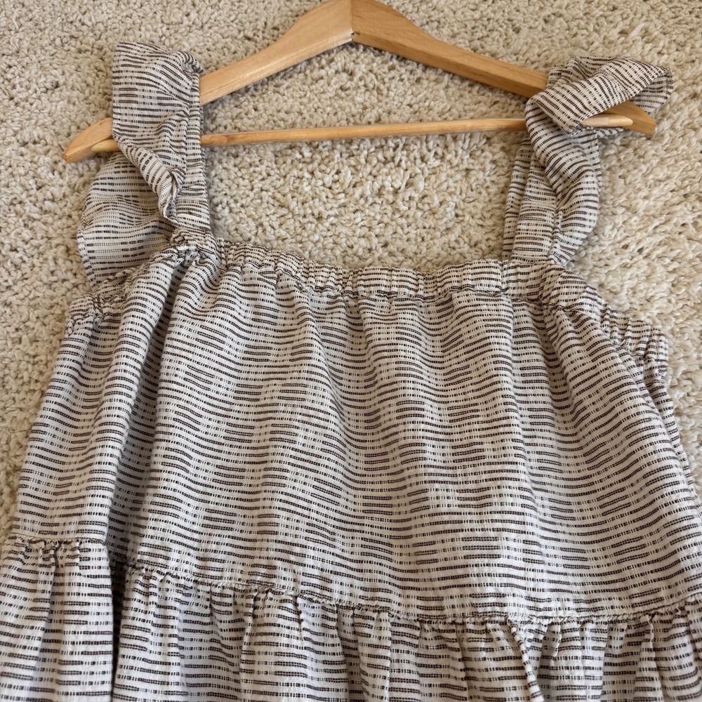 Madewell XL Linen Blend Tie Strap Tiered Midi Dress Pockets Striped Cottagecore - Picture 3 of 9